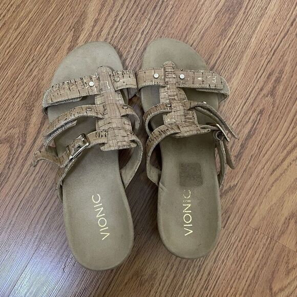 NWOB VIONIC comfort cork tan wedge block sandals size us 7 - Picture 2 of 7